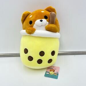 Takashoji Shiba Dog Boba Tea Mochi Plush Stuffed Animal 7” NWT Round One
